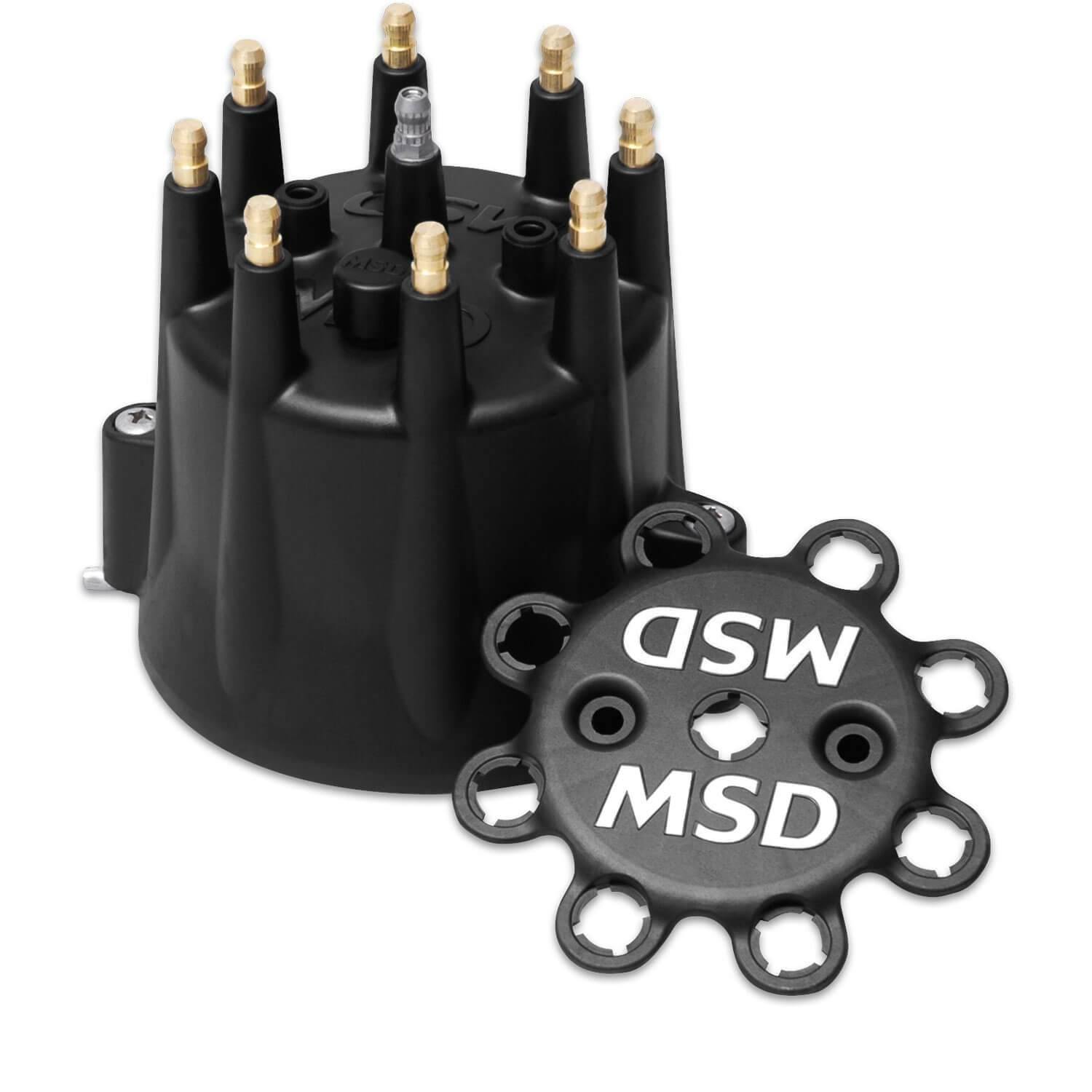 MSD, Black, V8 Distributor Cap with HEI Terminals and Spark Plug Wire Retainer  84333